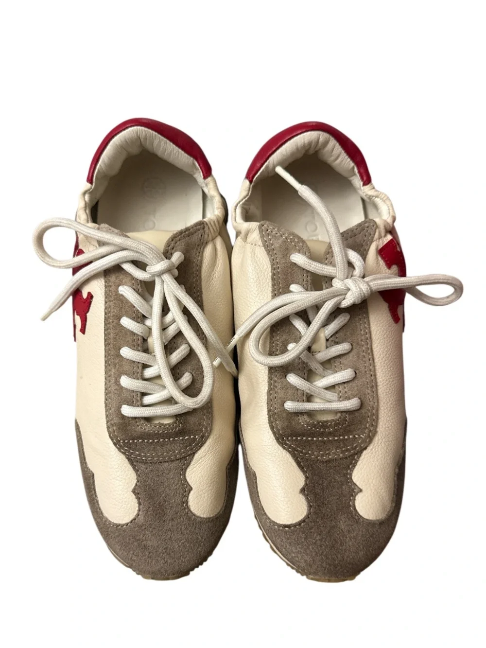 Tory Burch Cream, Berry & Beige Double T Logo Leather Sneaker